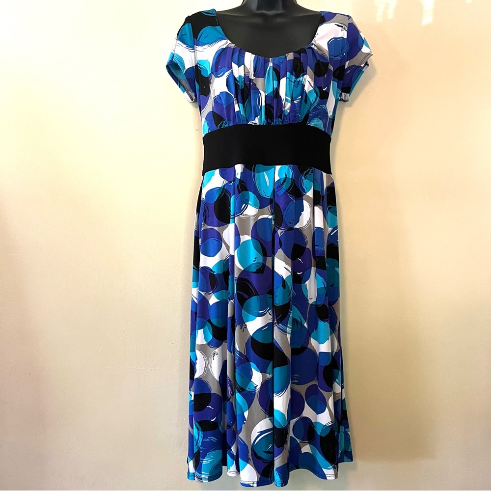 Y2k babydoll dress 8 blue black fit flare puff sleeves Mod knee length